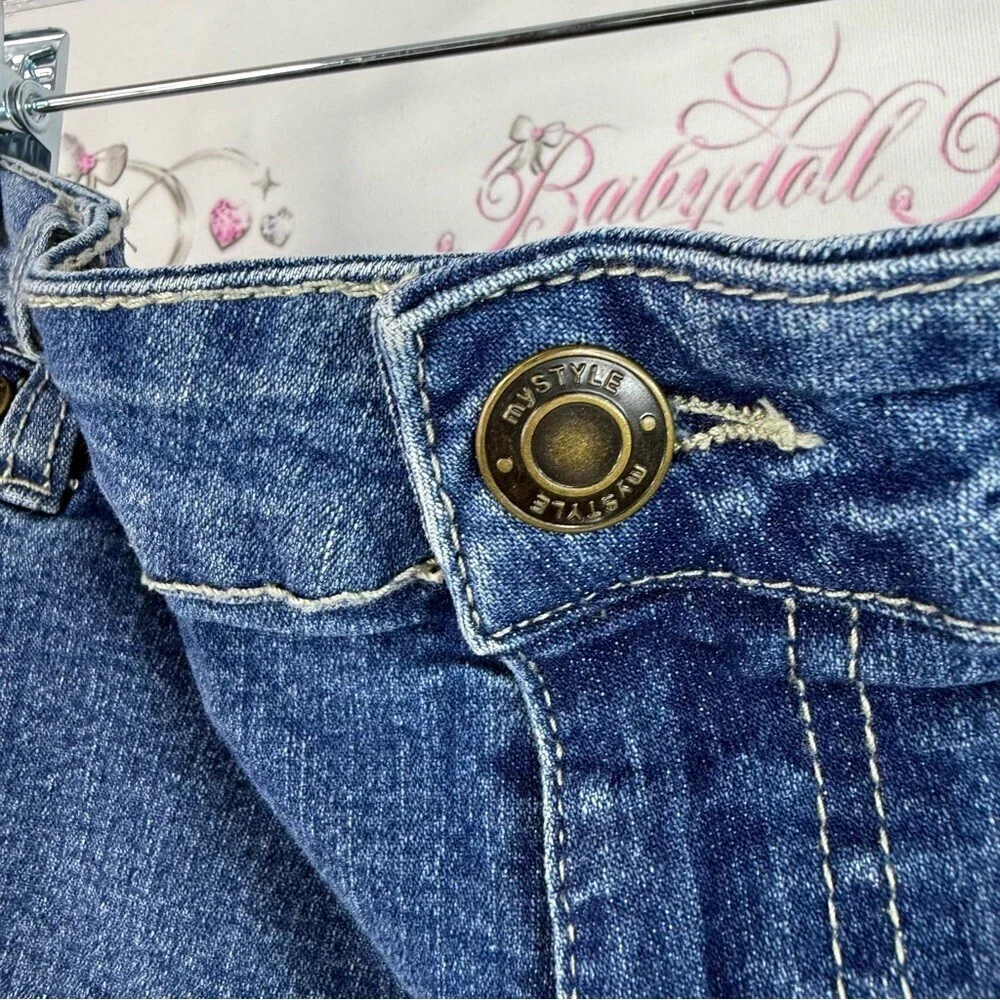 Mystyle shorts Jean stripes side Dark Blue Denim Shorts with Red Side Stripe